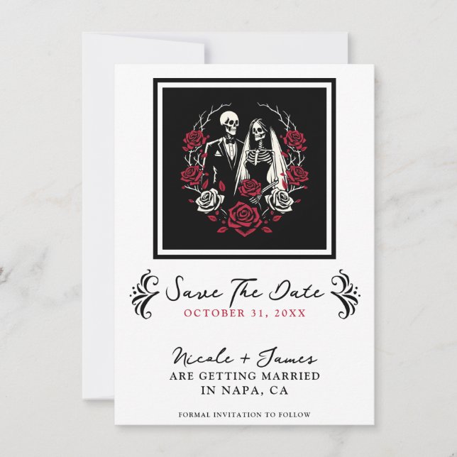 Rosas Blancas Rojas y Negras Esqueleto Anuncio de  (Anverso)