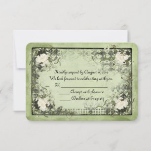 rosas blancas sobre verde con marco negro RSVP