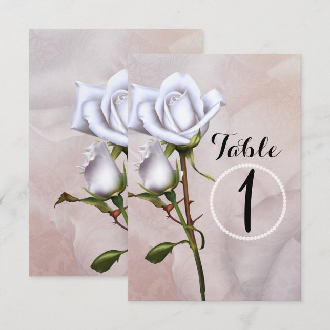 Rosas blancas suaves románticas número de mesa ele (Anverso / Reverso)