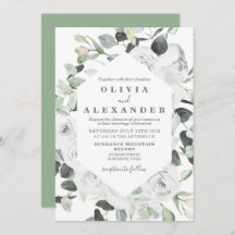 Rosas blancas y verde invitación a la boda floral