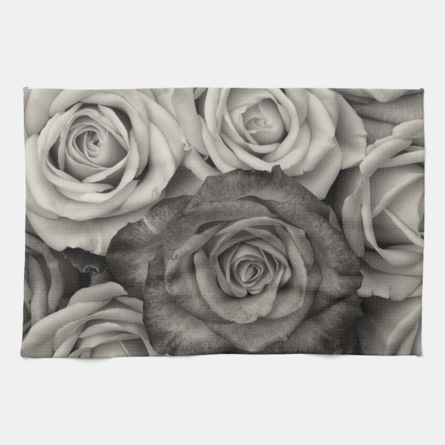 Rosas blancos negros Toalla de cocina (Horizontal)