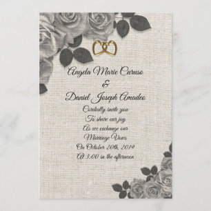 Rosas blancos y negros de la invitación de la boda