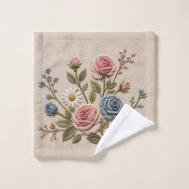 Rosas bordadas Blush & Blue (Toallita)