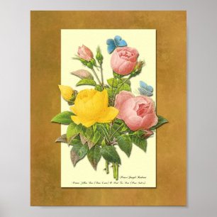 Rosas botánicos rosados y amarillos arte de imitac