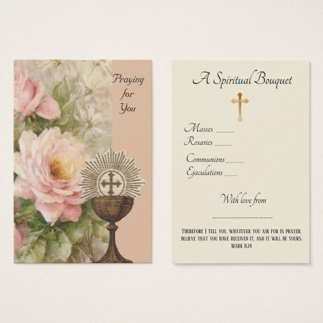 Rosas Calice Spiritual Bouquet Prayer Tarjeta Sant (Anverso y reverso)