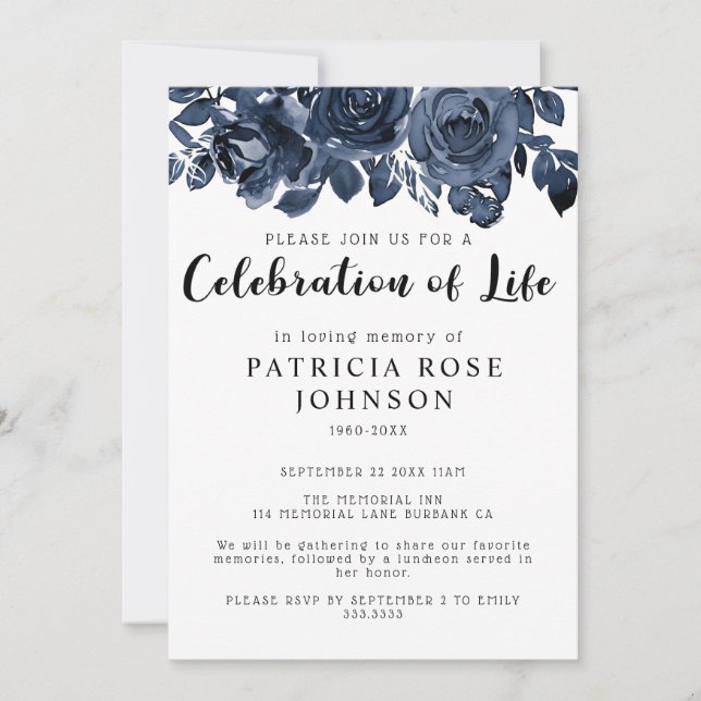 Rosas Celebración funeral de la Invitación de la v (Anverso)