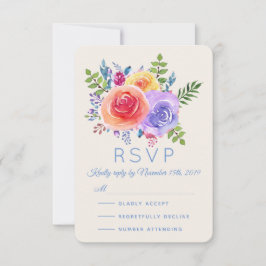 Rosas coloridos Watercolor Floral Wedding RSVP