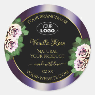 Rosas con logotipo de etiquetas de productos morad
