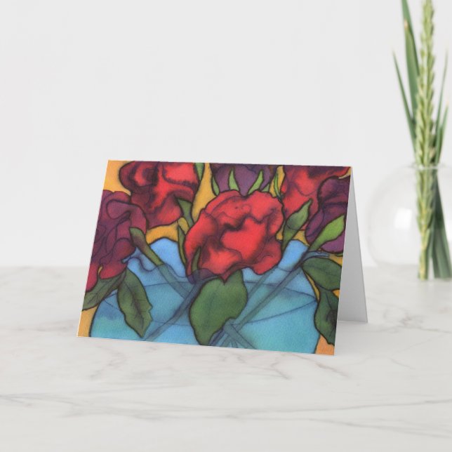 Rosas con tarjeta de cumpleaños Blue Vase (Anverso)