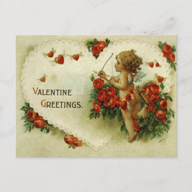 Rosas cupido victorianos y postal de San Valentín  (Anverso)