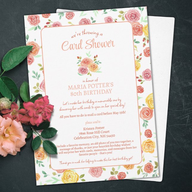 Rosas de acuarela 80ª ducha de tarjetas de cumplea (Subido por el creador)