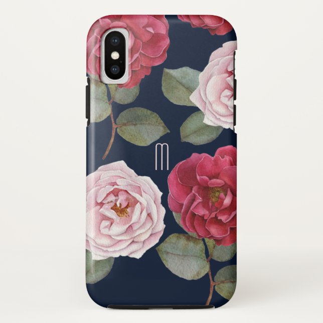 Rosas de acuarela Apple Tough iPhone X Funda (Reverso)