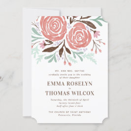 Rosas de acuarela de coral Invitación a la boda fl