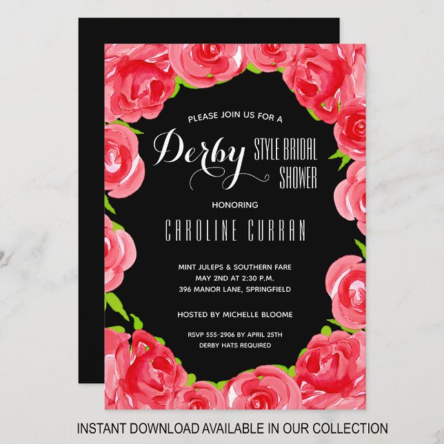 Rosas de acuarela Derby Bridal Shower Invitaciones (INSTANT DOWNLOAD available in our collection to send your invitations digitally.)