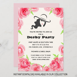 Rosas de acuarela Derby Horse Race Party Invitació