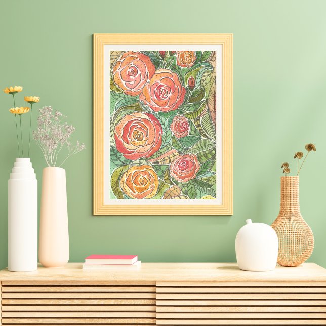 Rosas de acuarela floral arte mural (Subido por el creador)