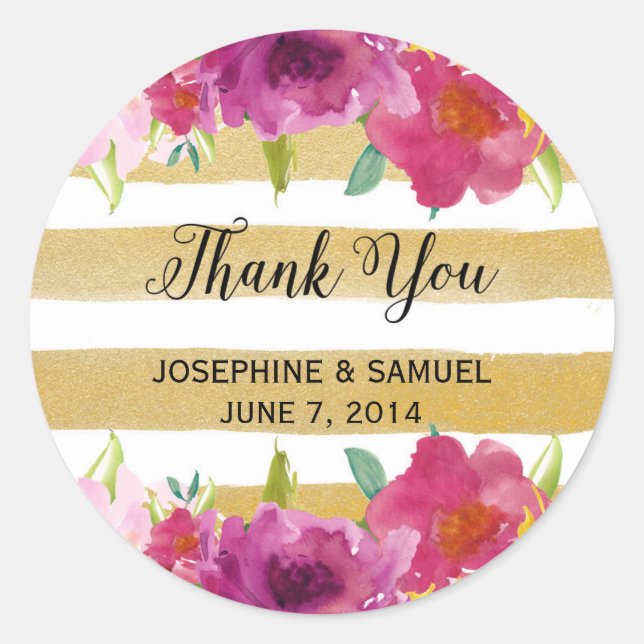 Rosas de acuarela Gracias A Los Pegatinas Redondos (Anverso)