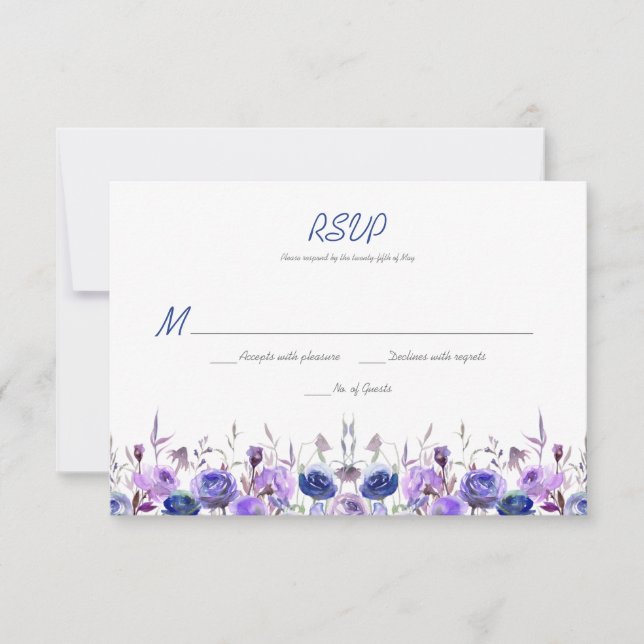 Rosas de acuarela Marina Blue Purple Lavender RSVP (Anverso)