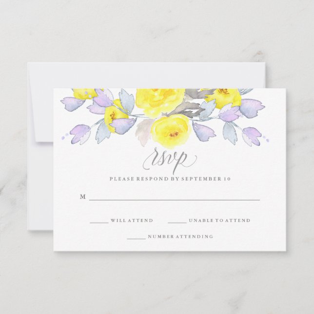 Rosas de acuarela | Morado amarillo y gris | RSVP (Anverso)