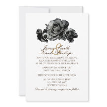 Rosas de Acuarela Negra Invitaciones de Boda Elega