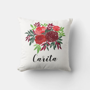 Rosas de acuarela personalizado Nombre almohada