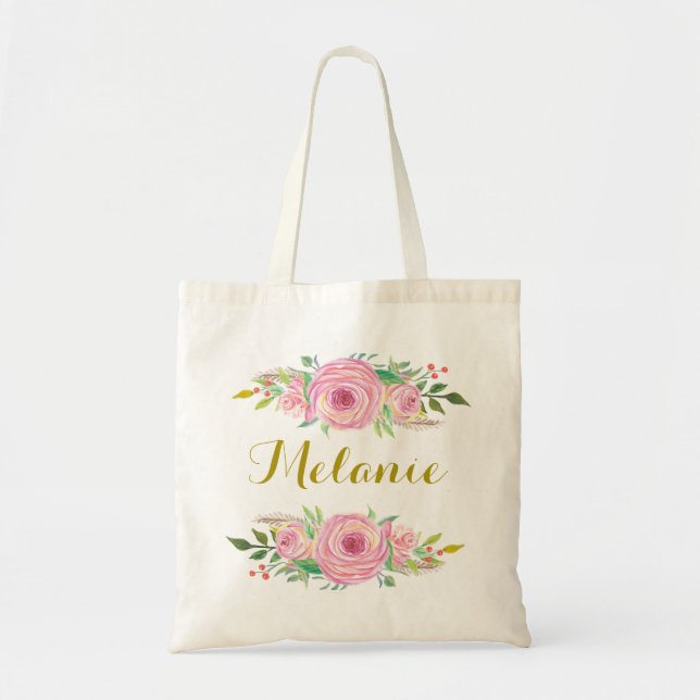 Rosas de acuarela personalizados Bolsa de tote flo (Frente)
