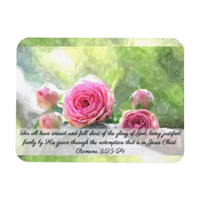 Rosas de acuarela Romanos 3:23 y 24 imanes (Horizontal)