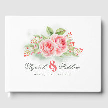 Rosas de acuarela románticos Bodas libros invitado