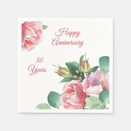 Rosas de acuarela rosa y servilleta de papel folla