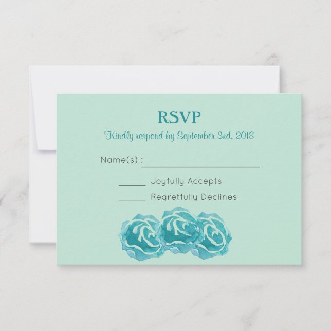 Rosas de acuarela verde azulada Boda RSVP (Anverso)
