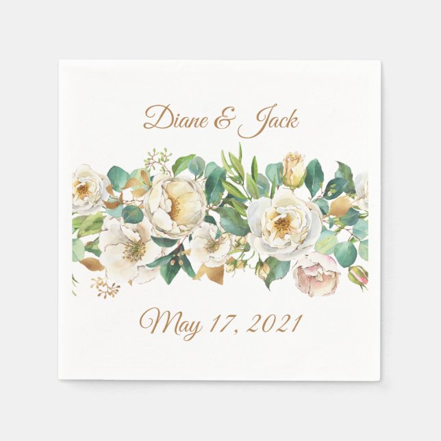 Rosas de acuarela y servilleta de papel Eucalyptus (Anverso)
