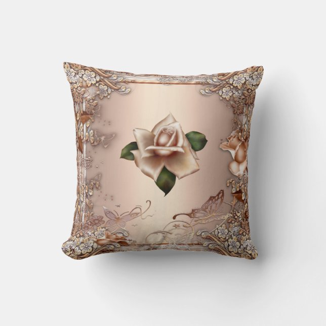 Rosas de almohadas Beige Cream Gold Floral (Anverso)