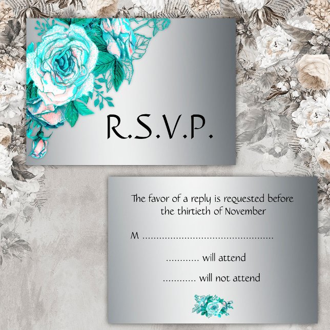 Rosas de Aqua y Silver Wedding RSVP (Subido por el creador)
