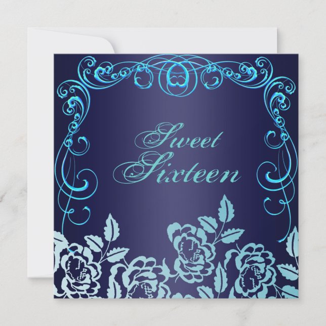 Rosas de Blue Swirl Invitación a los 16 cumpleaños (Anverso)