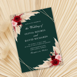 Rosas de Borgoña sobre Invitación de Boda Verde Es