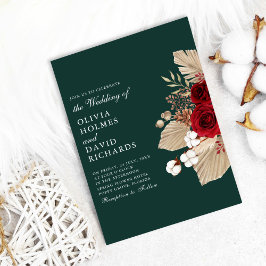 Rosas de Borgoña sobre Invitación de Boda Verde Es