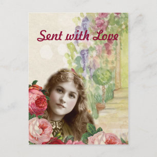 Rosas de col victoriana mujer postal floral