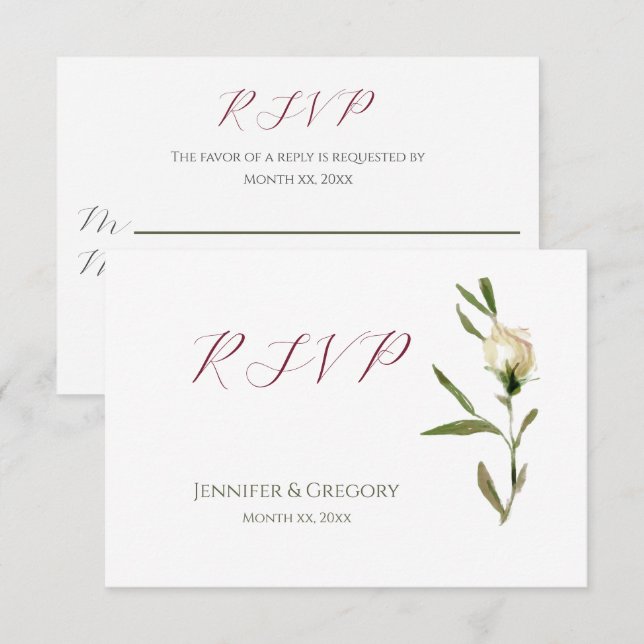 Rosas de color blanco boda RSVP (Anverso / Reverso)