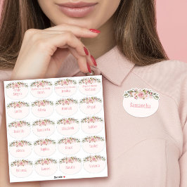 Rosas de color de agua rosada Etiqueta de nombre d