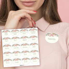 Rosas de color de agua rosada Etiqueta de nombre d