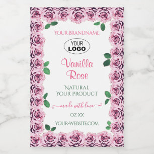 Rosas de color rosa con logotipo y etiquetas de pr