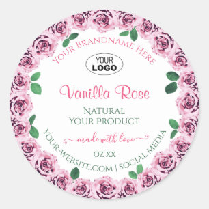 Rosas de color rosa con logotipo y etiquetas de pr