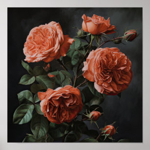 Rosas de coral Poster de impresión de arte floral