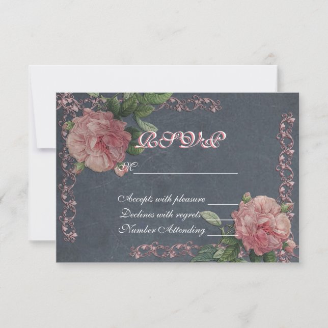 Rosas de cosecha en tarjeta RSVP de pizarra (Anverso)