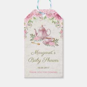 Rosas de cosecha rosa con etiqueta de regalo de fi