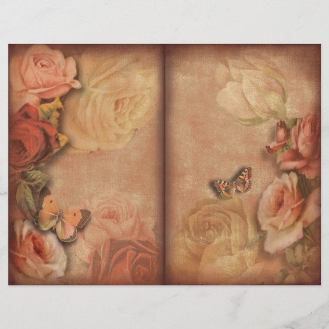Rosas de cosecha y mariposa página de periódico ba (Anverso)