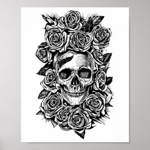 Rosas de cráneo humanos Gótico Ilustracion de arte