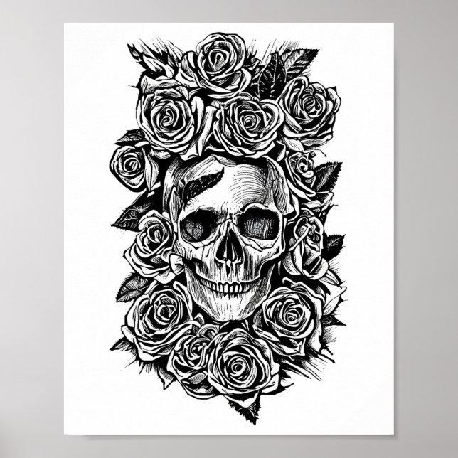 Rosas de cráneo humanos Gótico Ilustracion de arte (Frente)