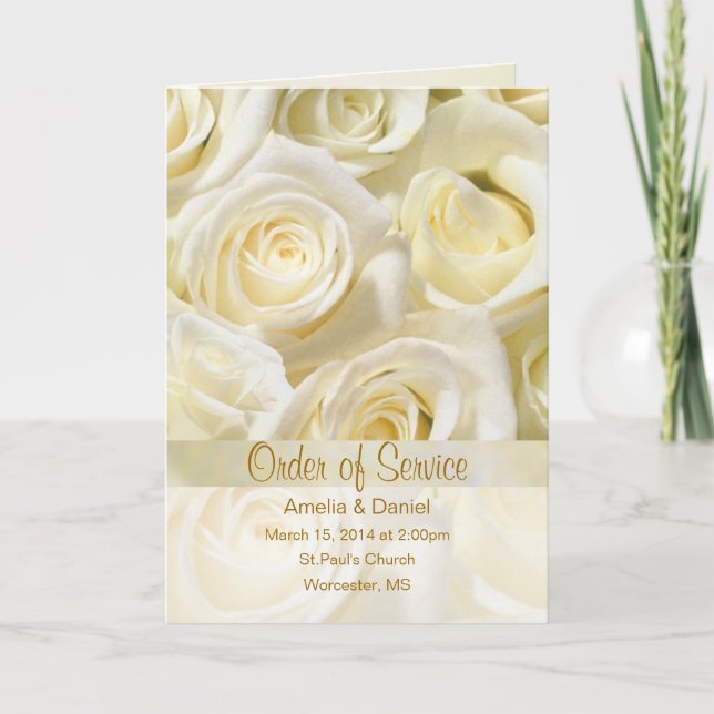 Rosas de crema blanca Programa de bodas Invitación (Anverso)
