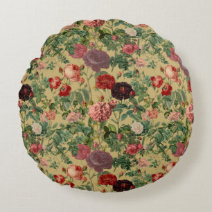 Rosas de época Boho Almohada redonda - Decoración